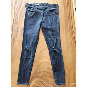Women's AG Adriano Goldschmied Black Distressed Skinny Ankle Jeans 29